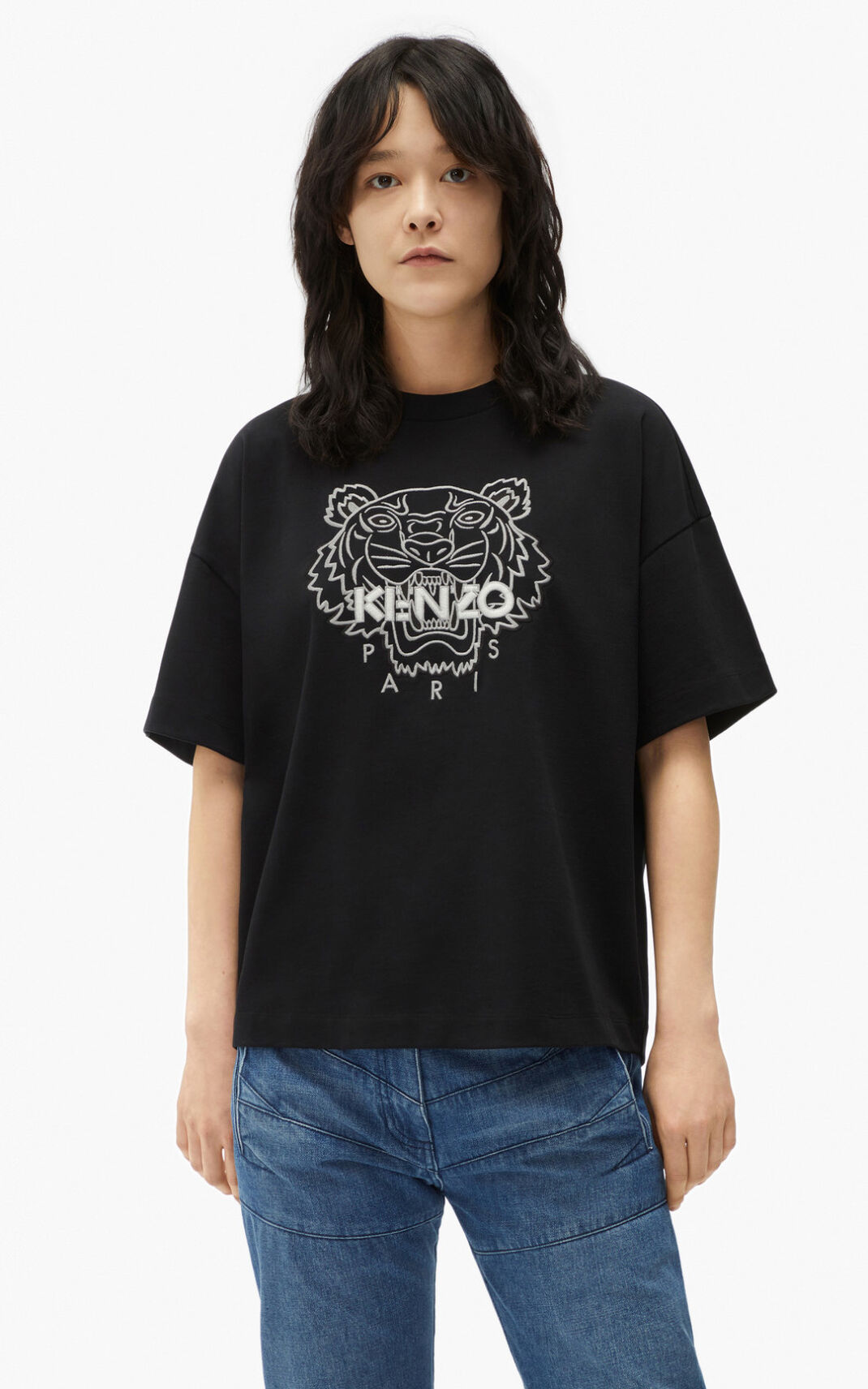 T Shirt Kenzo Tiger boxy Femme Noir | BFPW-53618